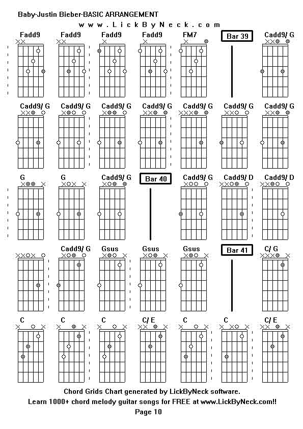 Chord Grids Chart of chord melody fingerstyle guitar song-Baby-Justin Bieber-BASIC ARRANGEMENT,generated by LickByNeck software.